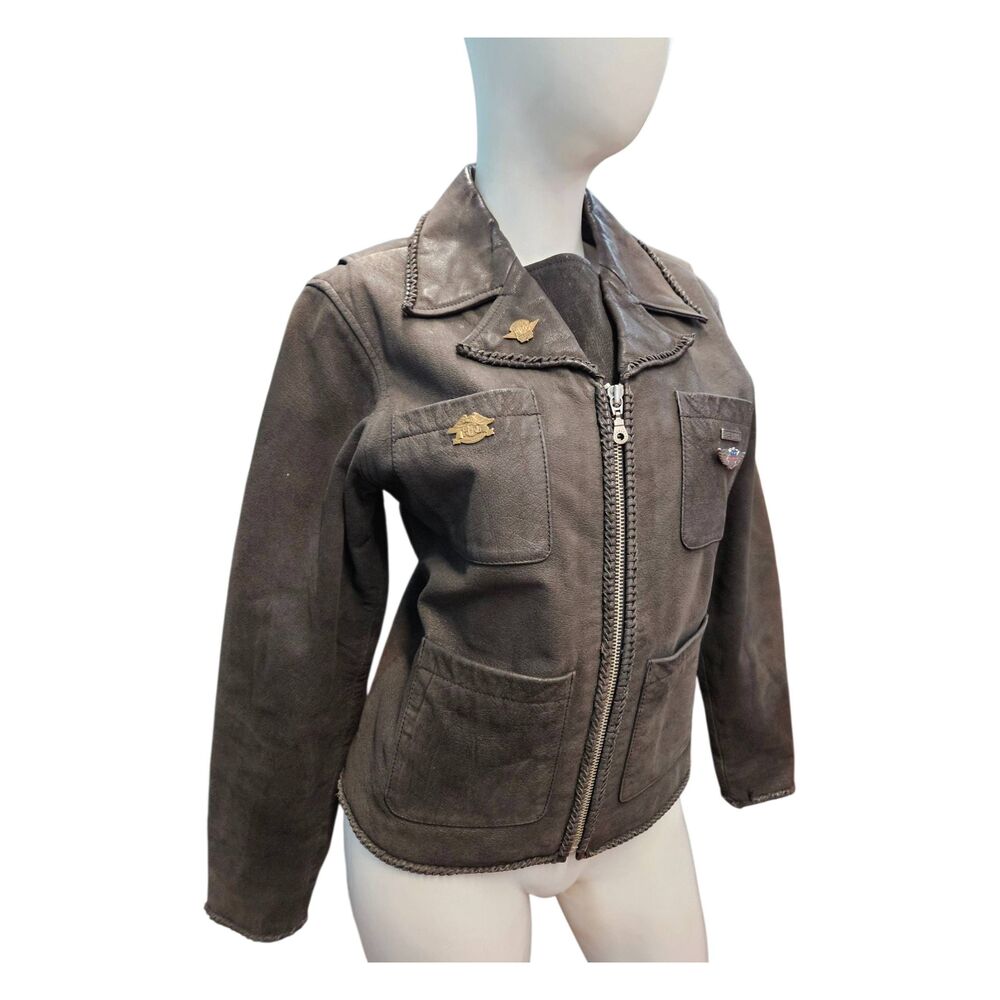 Harley-Davidson Charcoal Black Leather Moto Jacket Womens size Small - Picture 3 of 15